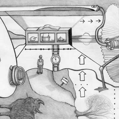 Minds Wander - Pencil Drawing that is part of the visual poem - Bookends...