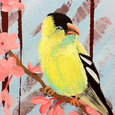 A spray paint and acrylic painting of a meadow lark