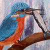 A spray paint and acrylic painting of a king fisher