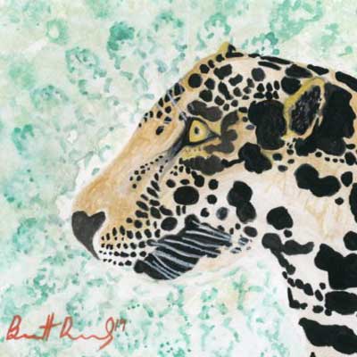 Not A Car - Animanls From Chaos - Dvorsky Art - Watercolor painting of a jaguar in abstraction