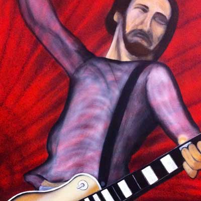 A spray paint and acrylic painting of Pete Townshend