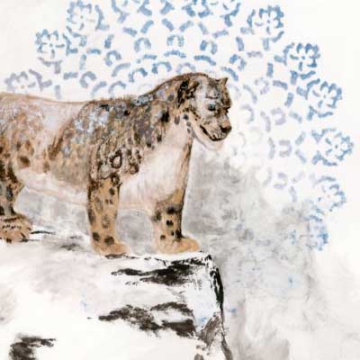 Snow Loepard On The Edge - Animanls From Chaos - Dvorsky Art - Watercolor painting of a snow leopard in abstraction