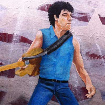 A spray paint and acrylic painting of Bruce Springsteen